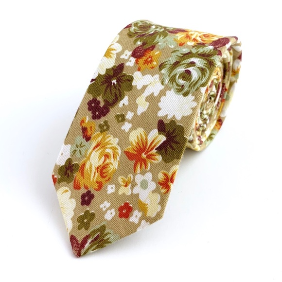 Men's Ochre Mix Floral Print Necktie 5-Piece Gift Set - Picture 2 of 11